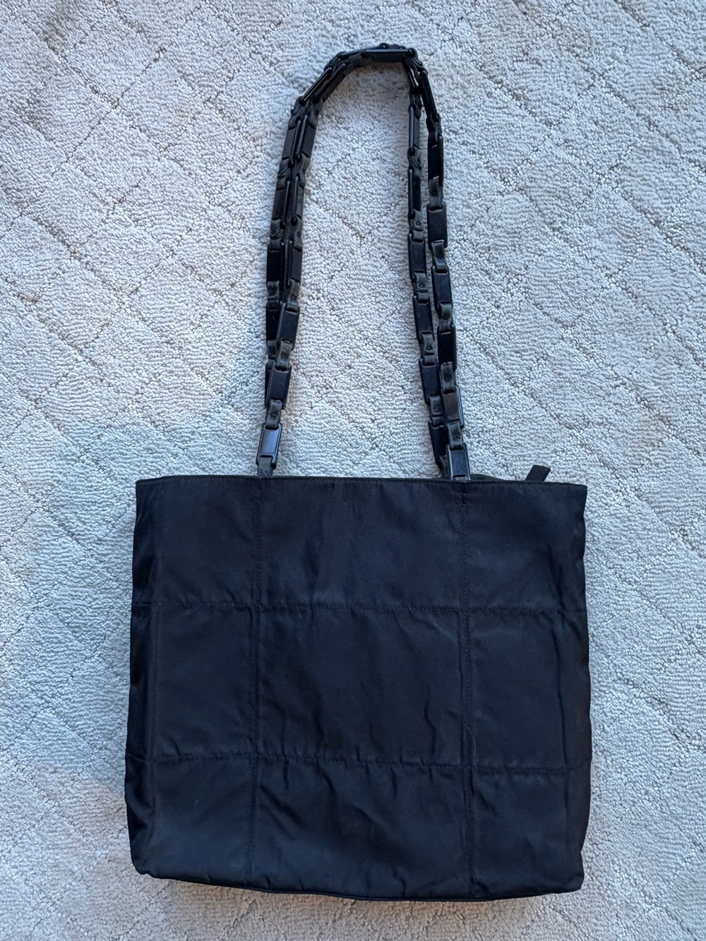 Prada Black Quilted Nylon Tote with Chain-Link Straps